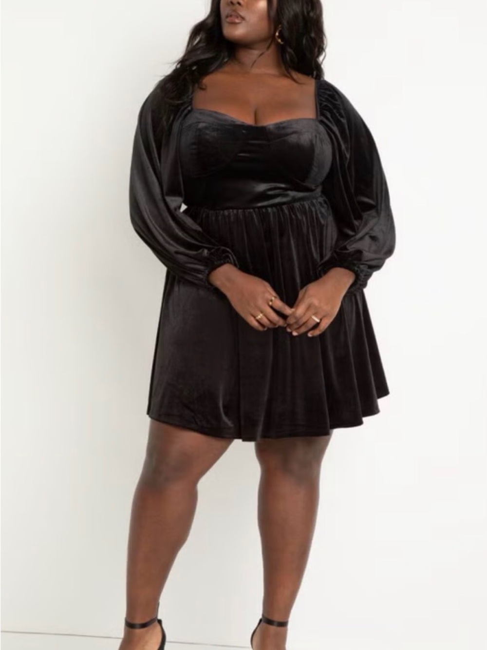 Eloquii Black Velvet Puff Sleeve Mini Dress